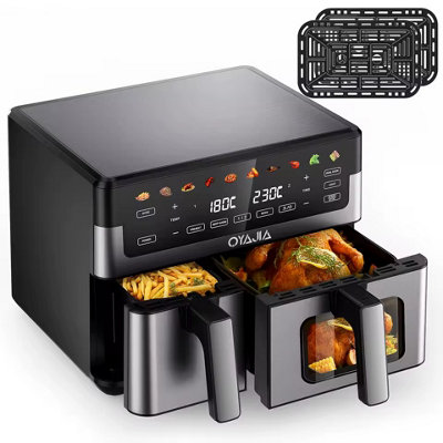  - 10L Dual Air Fryer 2400W Digital Cooker Oven 1-In-1 Healthy Frying Double Basket