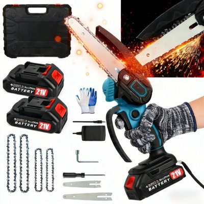  - 21V Cordless Mini Chainsaw 4/6" Electric Pruning Saw With 2 Rechargeable Batteries