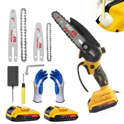  - 21V Rechargeable Cordless Chainsaw  Portable One Hand Mini Wood Cutter With Dual Batteries