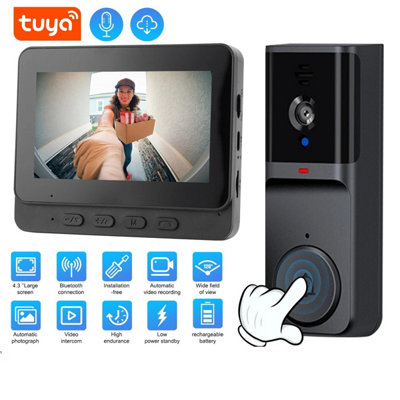 B&Q Wireless Video Doorbell With 4.3 ,monitor , Wifi Smart Doorbell Camera With 2 Way Talk , Motion Detection , No Subscription Needed