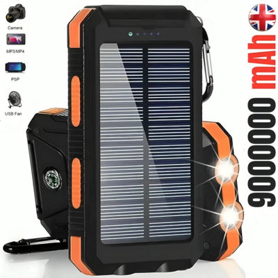 B&Q 9000Mah Portable Solar Charger Power Bank With 2 Usb Ports And Led