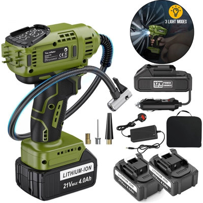 B&Q 150Psi Cordless Tyre Inflator Air Compressor With 2 Batteries