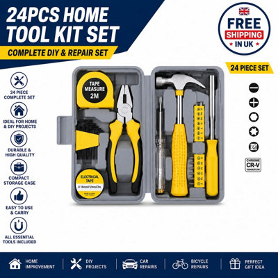 B&Q 24Pc Home Diy Tool Kit With Portable Toolbox