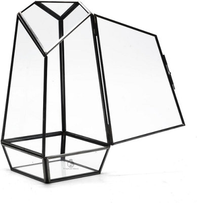 B&Q -  Geometric Glass Terrarium Container With Opening DoorH: 25 Cm