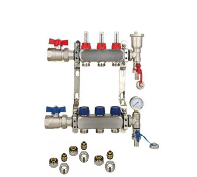 Warmer 3 Ports Stainless Steel Ufh Manifold With   Copper 15mm Ball ValvesAutomatic Air Vent Psw Tradesuppliers Ltd from B&Q