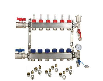 Warmer 6 Ports Stainless Steel Ufh Manifold With 17mm Pipe Connections 1 Inch Ball ValvesAutomatic Air Vent Psw Tradesuppliers Ltd from B&Q