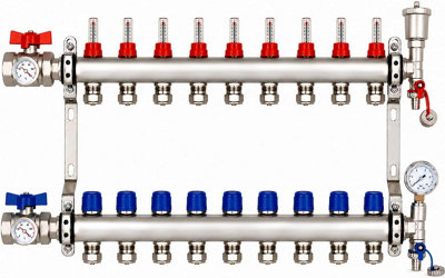 B&Q -  Underfloor Heating Manifold 9 Port Stainless Steel 17mm Eurocone Psw Tradesuppliers Ltd