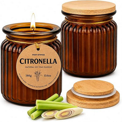 Citronella Candle 2 Pack 70Hr Soy Wax Scented Candles In Brown Glass Jar For Patio Garden Camping Home Gift from B&Q
