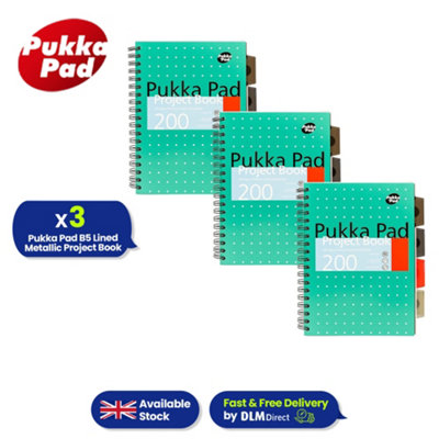 Pukka Pads B5 Project Book 200 Pages 80Gsm4 DividersMetallic GreenPack Of 3 from B&Q