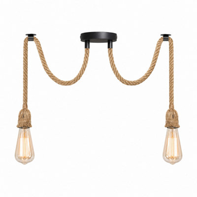 Billtix Vintage Hemp Rope Pendant Light 2 Light E27 Ceiling Lamp Rustic Industrial Light Fixture Bulb Included from B&Q