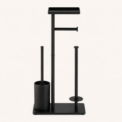 Billtix Black Freestanding Toilet Paper Holder With StorageSelf-Adhesive Tissue Roll DispenserToiletries Organizer from B&Q