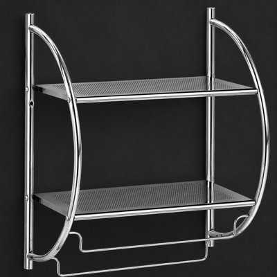 Billtix Wall Mounted Bathroom Shelf Unit With Double Towel Holder Bars2 Tier Chrome Storage Rack Stainless Steel from B&Q