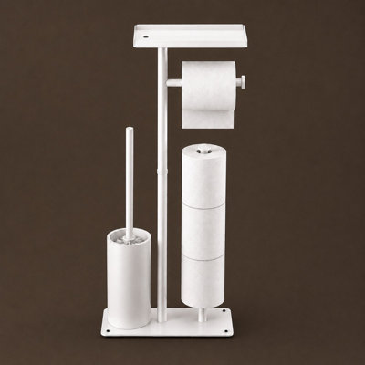 Billtix White Freestanding Toilet Paper Holder With StorageSelf-Adhesive Tissue Roll DispenserToiletries Organizer from B&Q