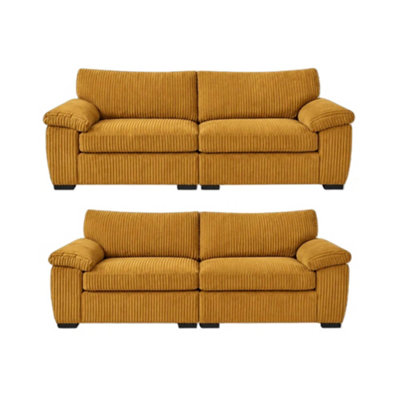 B&Q -  Amalfi 3+2 Seater Split Sofa Soft Fabric In Mustard