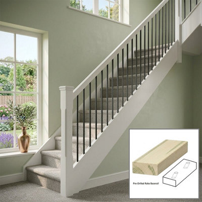 B&Q - Tulipwood Baserail Modern 3.0M Rake Drilled For 14mm Metal Spindles (Ideal For Painting) 