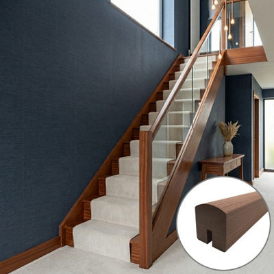B&Q - Sapele Dark Hardwood Handrail Contemporary 4.2M8mm Groove For Glass Panels Uk Manufactured 