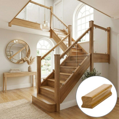 B&Q - Oak Prefinished & Lacquered Thr Handrail 1.2MNo Groove Uk Manufactured 