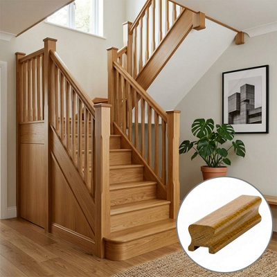 B&Q - Oak Prefinished & Lacquered Thr Handrail 3.6M35mm Groove For Stair Spindles Uk Manufactured 