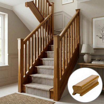 B&Q - Oak Prefinished & Lacquered Thr Handrail 2.4M32mm Groove For Stair Spindles Uk Manufactured 