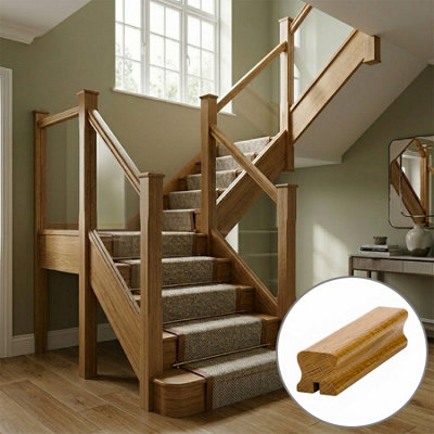 B&Q - Oak Prefinished & Lacquered Thr Handrail 2.4M8mm Groove For Glass Panels Uk Manufactured 