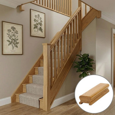 B&Q - Oak Prefinished & Lacquered Lhr Handrail 1.2M41mm Groove For Spindles Uk Manufactured 