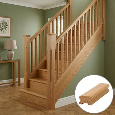 B&Q - Oak Prefinished & Lacquered Lhr Handrail 2.4M35mm Groove For Spindles Uk Manufactured 