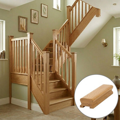 B&Q - Oak Prefinished & Lacquered Lhr Handrail 4.2M32mm Groove For Spindles Uk Manufactured 