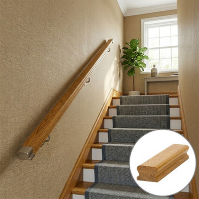 B&Q - Oak Prefinished & Lacquered Lhr Handrail 3.6MNo Groove Uk Manufactured 