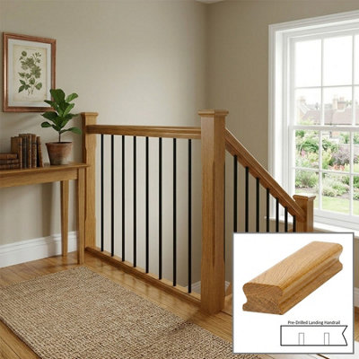 B&Q - Oak Prefinished & Lacquered Handrail Lhr 1.2M Landing Drilled For 14mm Metal Spindles Uk Manufactured 