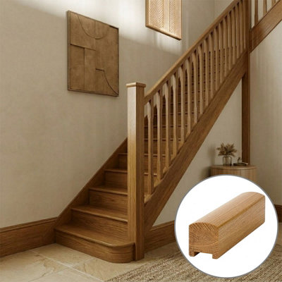B&Q - Oak Prefinished & Lacquered Handrail Contemporary 2.4M41mm Groove For Stair Spindles Uk Manufactured 