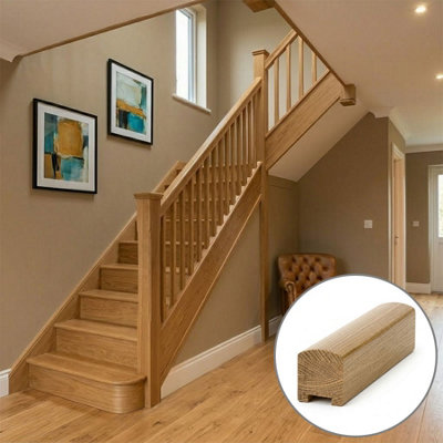 B&Q - Oak Prefinished & Lacquered Handrail Contemporary 2.4M35mm Groove For Stair Spindles Uk Manufactured 