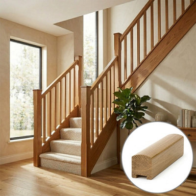 B&Q - Oak Prefinished & Lacquered Handrail Contemporary 1.2M32mm Groove For Stair Spindles Uk Manufactured 