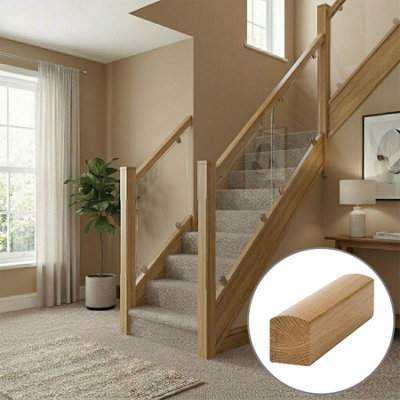 B&Q - Oak Prefinished & Lacquered Handrail Contemporary 3.6MNo Groove Uk Manufactured 