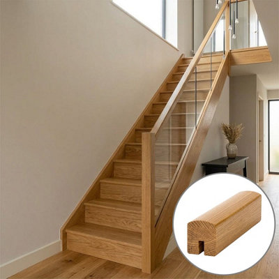 B&Q - Oak Prefinished & Lacquered Handrail Contemporary 3.0M8mm Groove For Glass Panels Uk Manufactured 