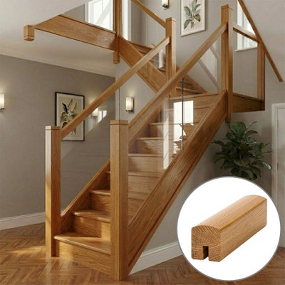 B&Q - Oak Prefinished & Lacquered Handrail Contemporary 2.4M10mm Groove For Glass Panels Uk Manufactured 