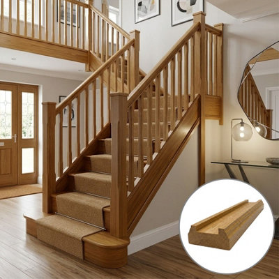 B&Q - Oak Prefinished & Lacquered Baserail Tbr 1.2M 32mm Groove For Stair Spindles Uk Manufactured 