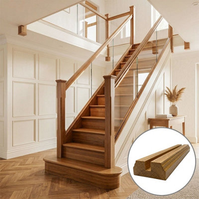 B&Q - Oak Prefinished & Lacquered Baserail Tbr 3.6M 8mm Groove For Glass Panels Uk Manufactured 