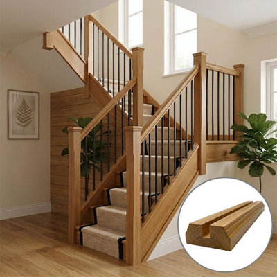B&Q - Oak Prefinished & Lacquered Baserail Tbr 3.0M 13mm Groove For Square Metal Spindles Uk Manufactured 