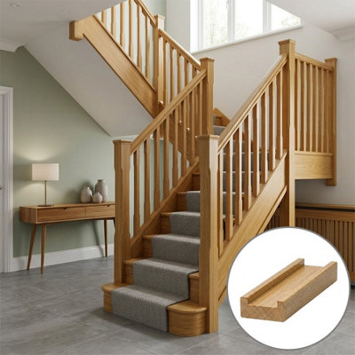 B&Q - Oak Prefinished & Lacquered Baserail Modern 4.2M 41mm Groove For Spindles Uk Manufactured 