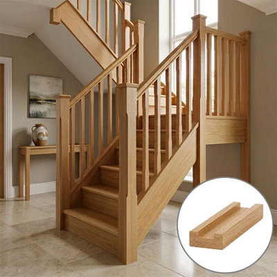 B&Q - Oak Prefinished & Lacquered Baserail Modern 3.0M 35mm Groove For Spindles Uk Manufactured 