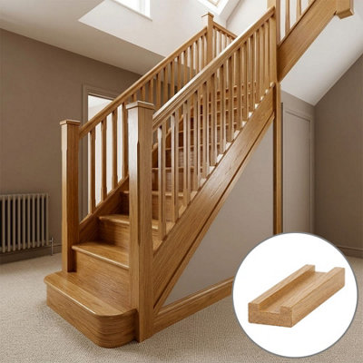 B&Q - Oak Prefinished & Lacquered Baserail Modern 3.6M 32mm Groove For Spindles Uk Manufactured 