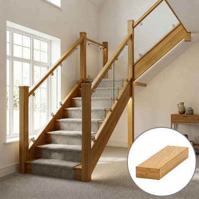 B&Q - Oak Prefinished & Lacquered Baserail Modern 4.2M No Groove Uk Manufactured 