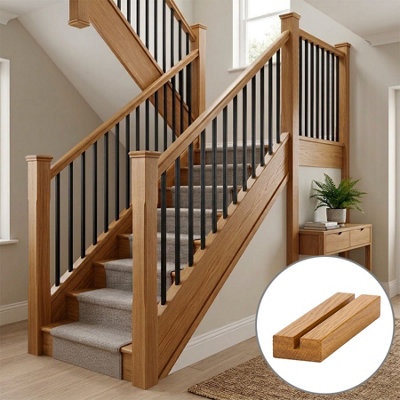 B&Q - Oak Prefinished & Lacquered Baserail Modern 3.6M 13mm Groove For Square Metal Spindles Uk Manufactured 