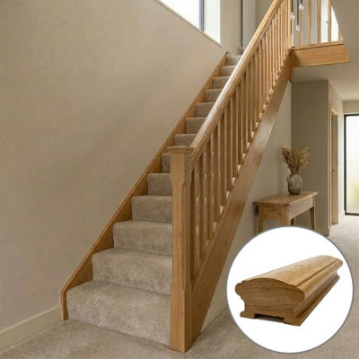 B&Q - Oak Prefinished & Lacquered Handrail Queen 3.6M41mm Groove For Spindles Uk Manufactured 