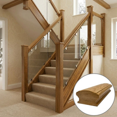 B&Q - Oak Prefinished & Lacquered Handrail Queen 4.2M No Groove Uk Manufactured 