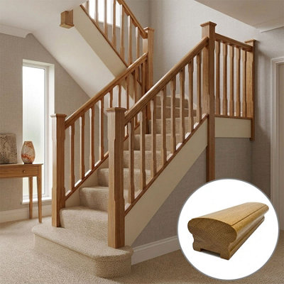 B&Q - Oak Prefinished & Lacquered Handrail Duke 1.2M41mm Groove For Spindles Uk Manufactured 