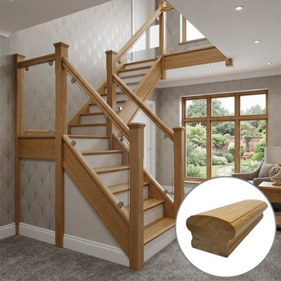 B&Q - Oak Prefinished & Lacquered Handrail Duke 4.2MNo Groove Uk Manufactured 