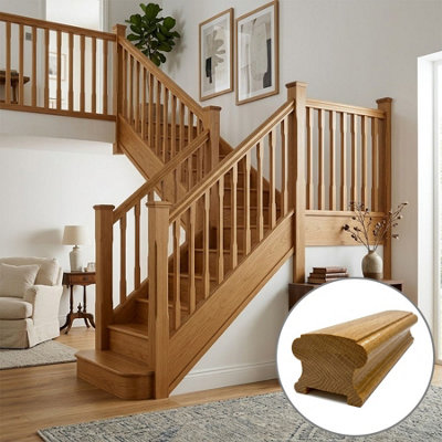 B&Q - Oak Prefinished & Lacquered Handrail Duchess 4.2M41mm Groove For Spindles Uk Manufactured 