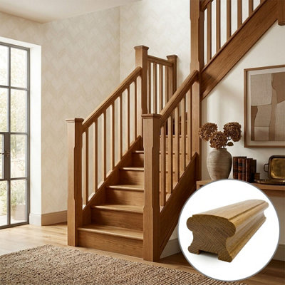 B&Q - Oak Prefinished & Lacquered Handrail Duchess 3.6M35mm Groove For Spindles Uk Manufactured 