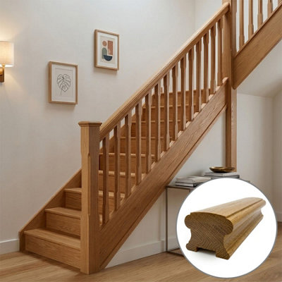 B&Q - Oak Prefinished & Lacquered Handrail Duchess 3.0M32mm Groove For Spindles Uk Manufactured 